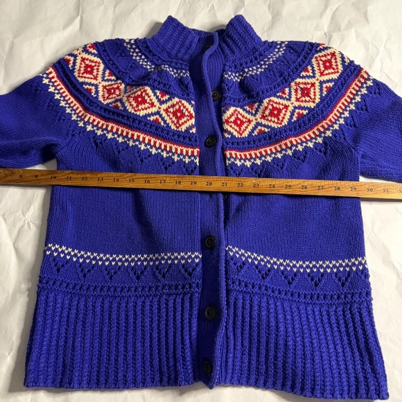 LL Bean Signature Fair Isle Knit Cardigan Blue Geometric Pattern Women L Cottage - Picture 5 of 7